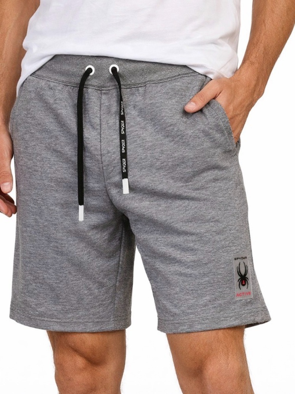 Men's Spyder brand jogging sweat shorts gray waist tie pull on SZ SM comfort